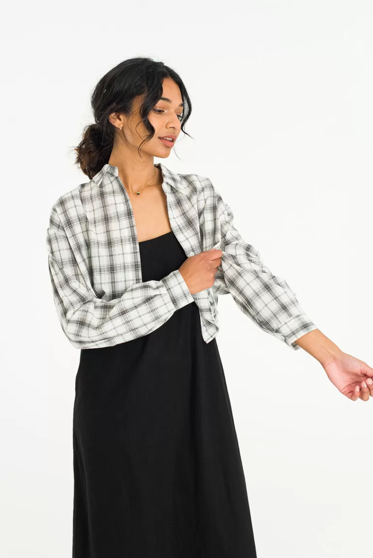 Women Olive Clothing Darcie Check Shirt, Ivory