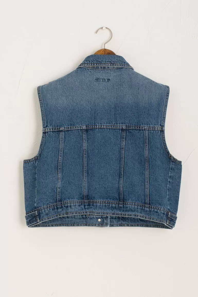 Women Olive Clothing Denim Jacket Vest, Mid Blue