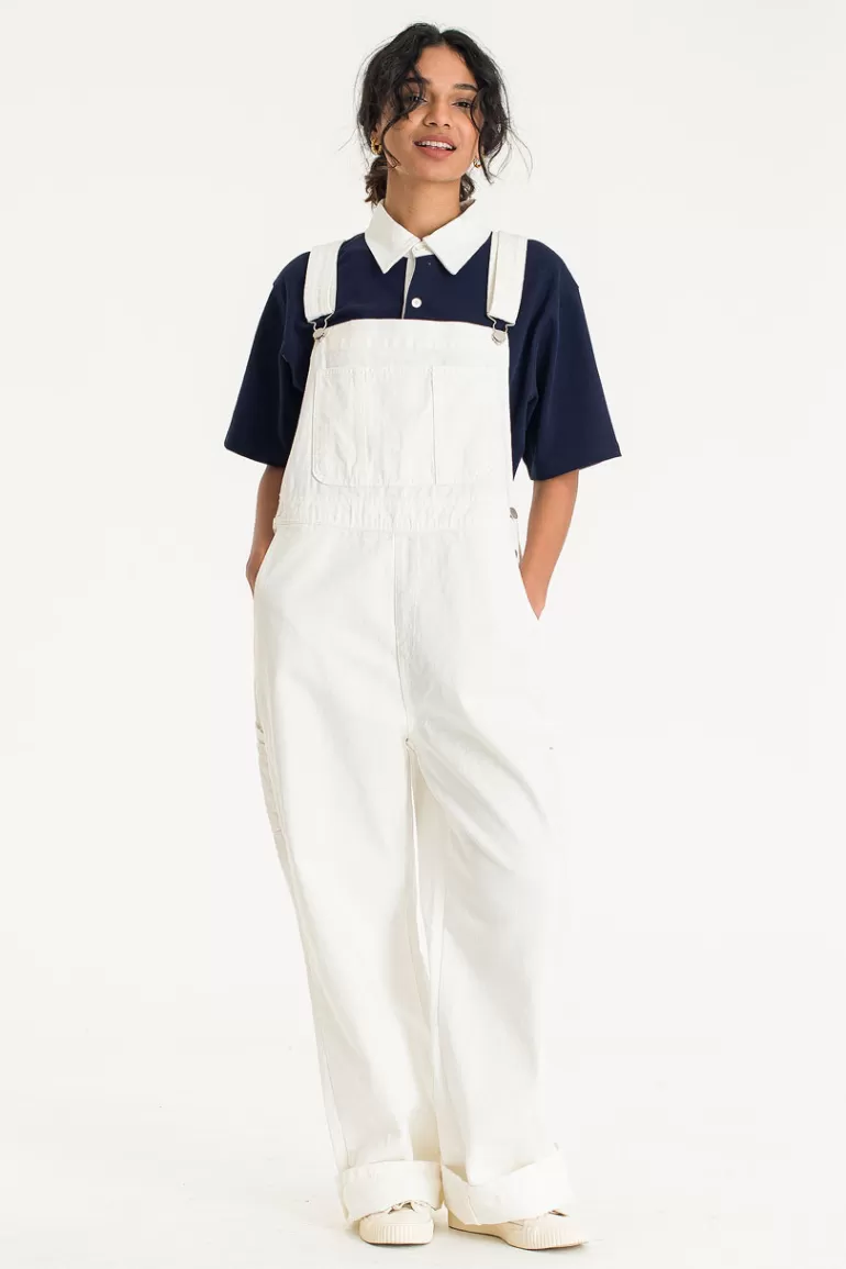 Women Olive Clothing Denim Workwear Dungaree, Ivory