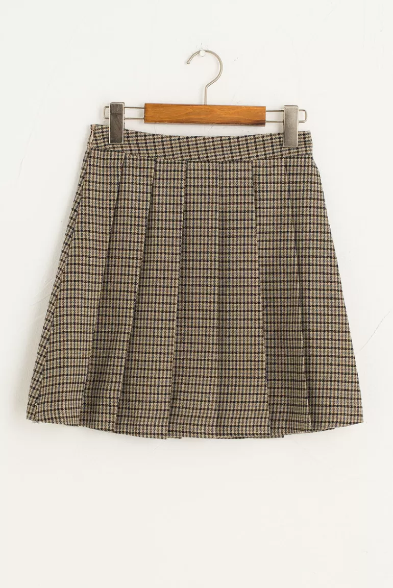 Women Olive Clothing Doona Check Pleated Mini Skirt, Grey