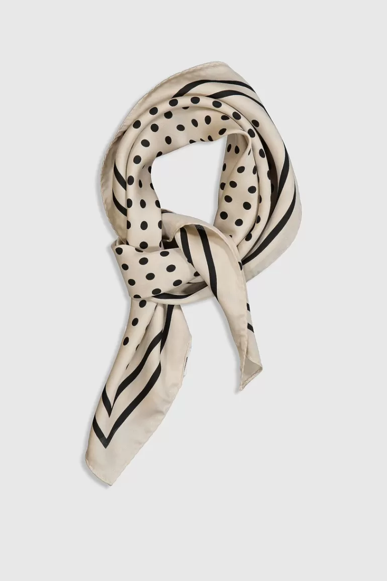 Women Olive Clothing Dotty Mini Scarf, Beige