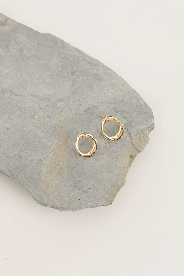 Women Olive Clothing Double Circle Studs, 18K Gold Plated