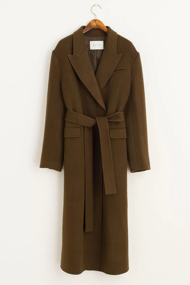 Women Olive Clothing Double Long Belted Coat, Brown