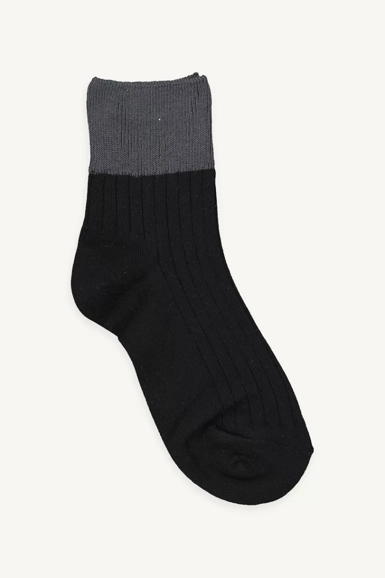 Women Olive Clothing Easy Two-Tone Daily Socks, Black/Grey