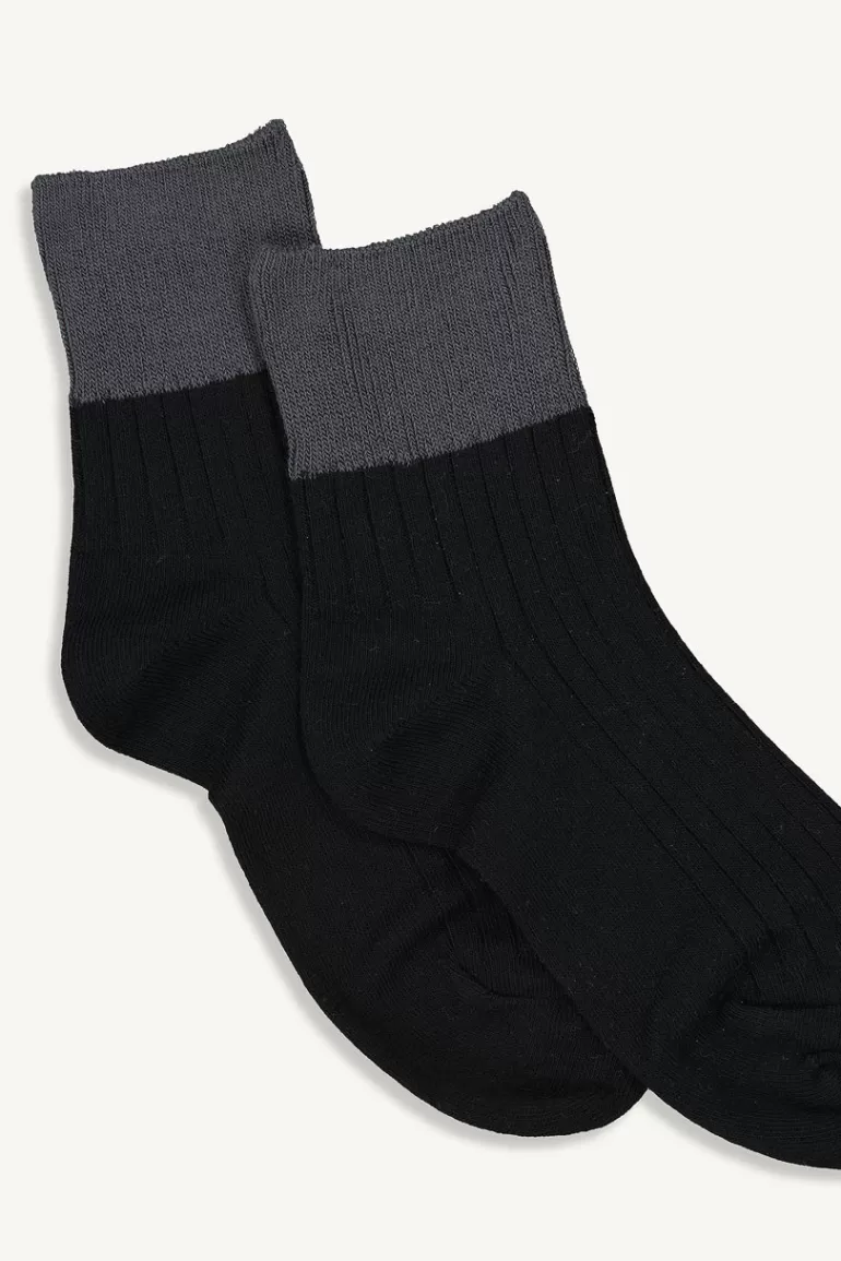 Women Olive Clothing Easy Two-Tone Daily Socks, Black/Grey