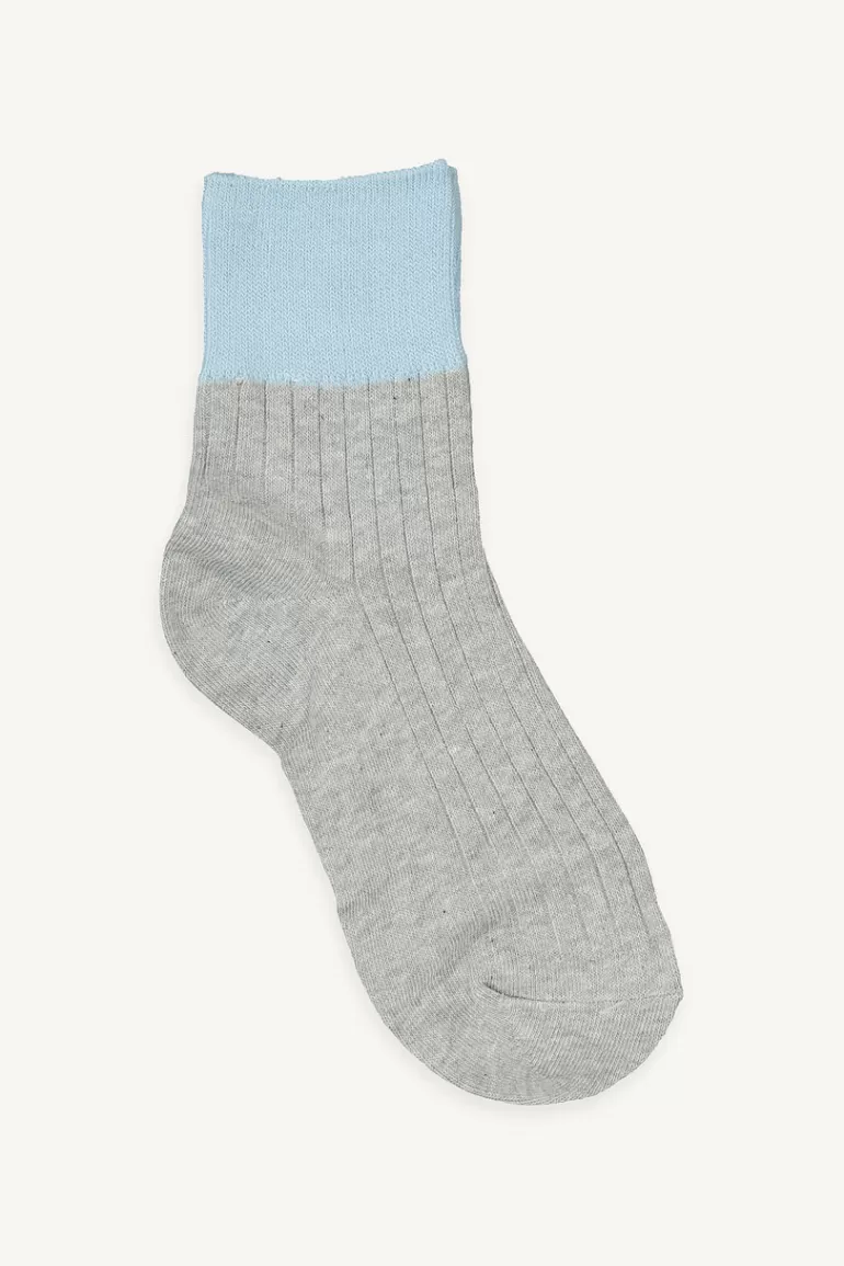 Women Olive Clothing Easy Two-Tone Daily Socks, Grey/Sky Blue