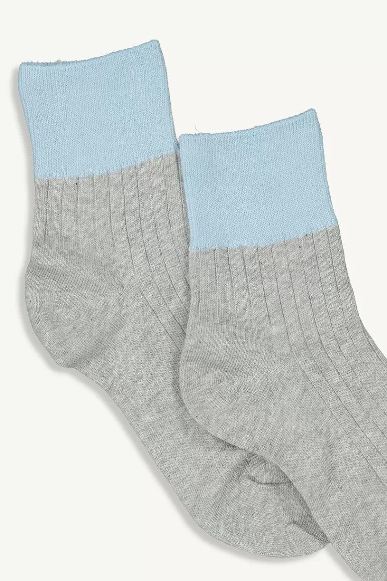 Women Olive Clothing Easy Two-Tone Daily Socks, Grey/Sky Blue