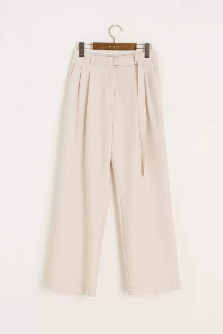 Women Olive Clothing Edi Belted Trousers, Cream