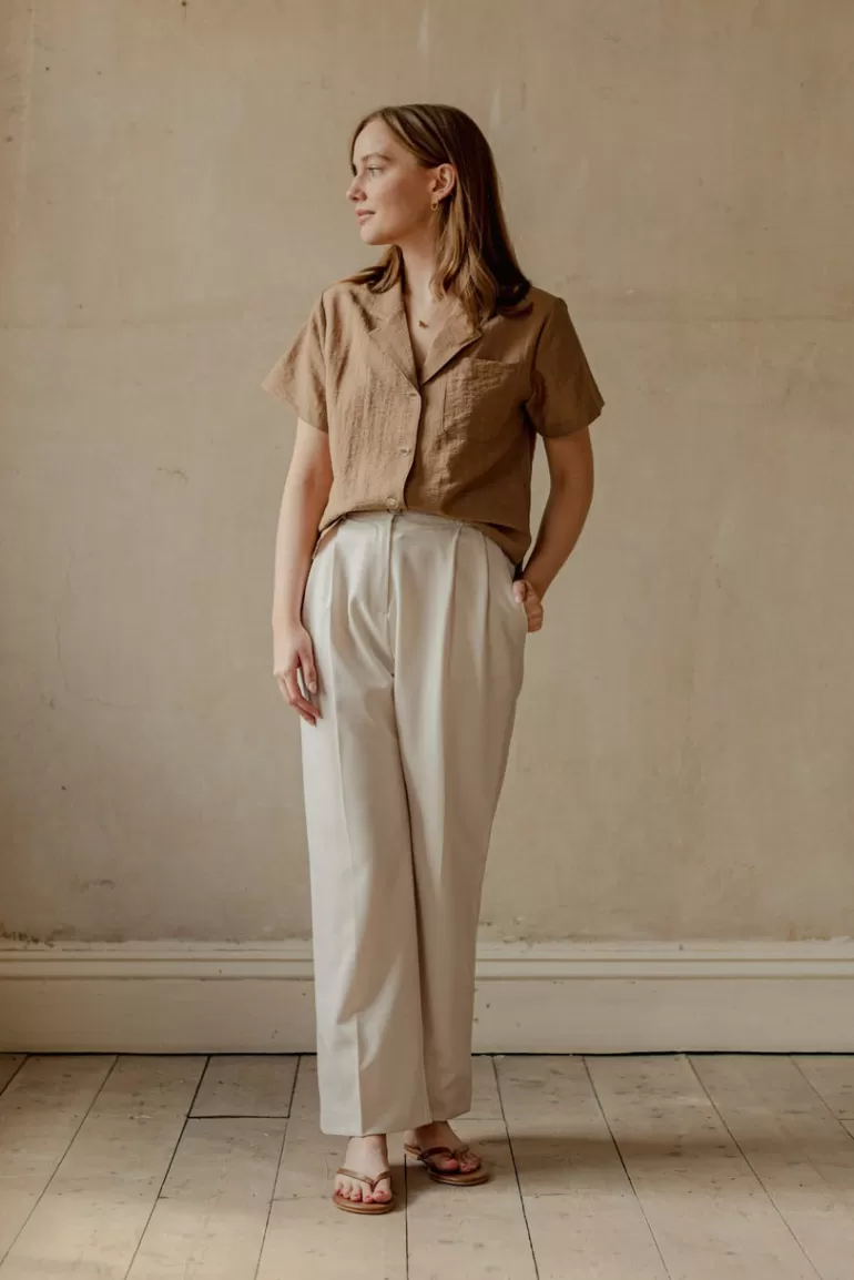 Women Olive Clothing Edi Belted Trousers, Cream