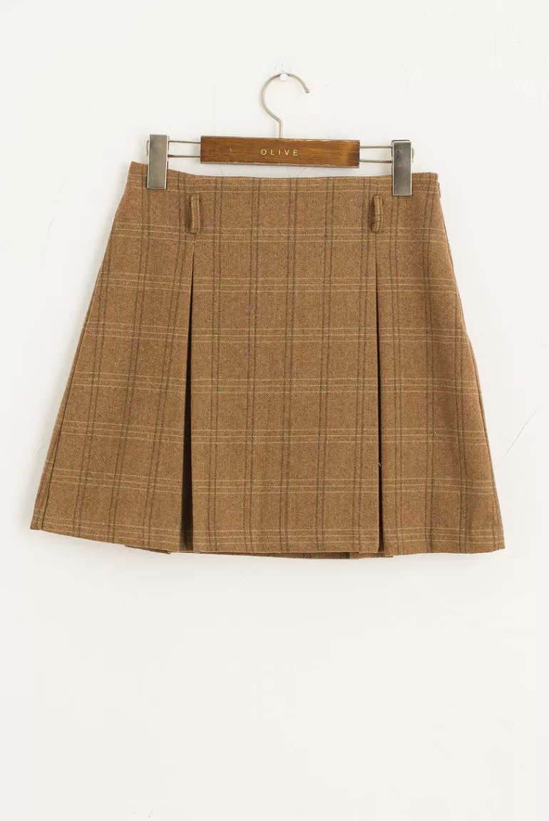 Women Olive Clothing Elena Classic Check Skirt, Beige