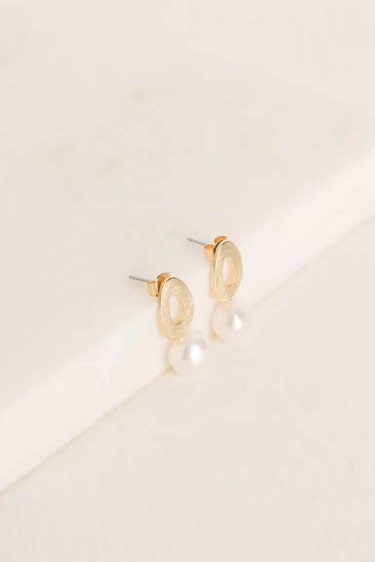 Women Olive Clothing Elena Pearl Earrings, Gold Plated