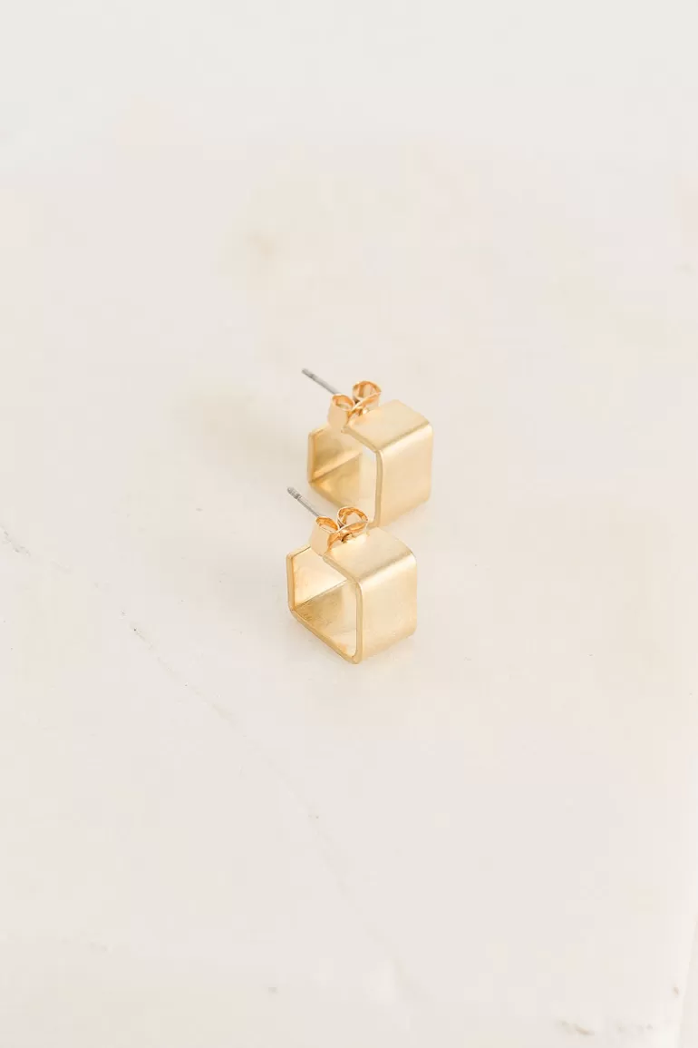 Women Olive Clothing Elsie Square Earrings, Gold Plated