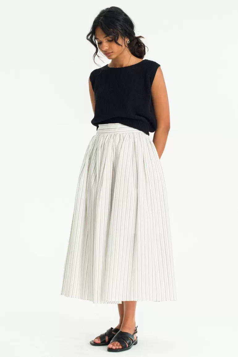 Women Olive Clothing Embossed Cotton Stripe Skirt, Ivory