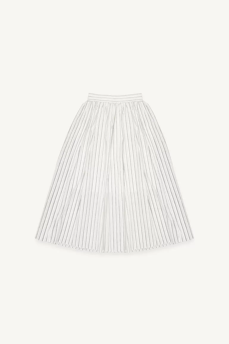 Women Olive Clothing Embossed Cotton Stripe Skirt, Ivory