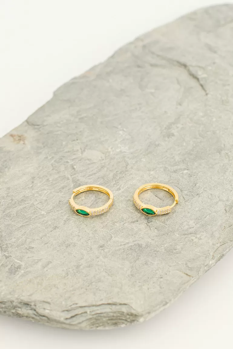 Women Olive Clothing Emerald Tear Drop Earrings, 14K Gold Plated