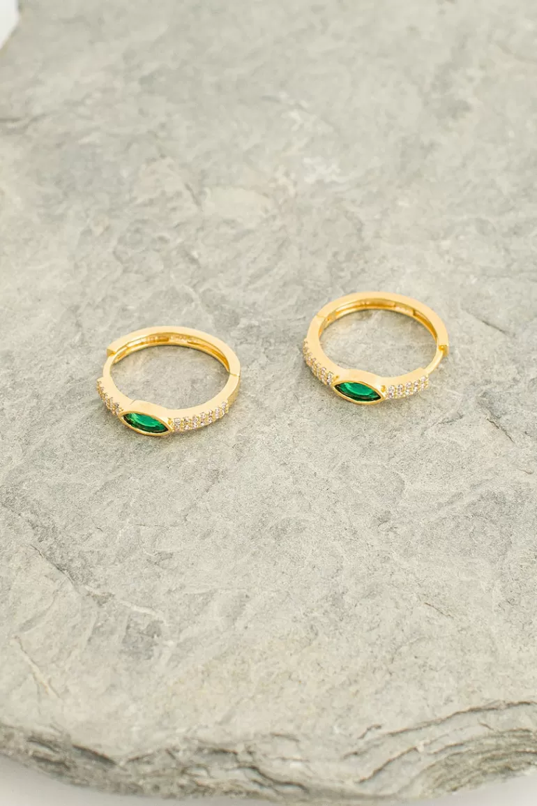 Women Olive Clothing Emerald Tear Drop Earrings, 14K Gold Plated