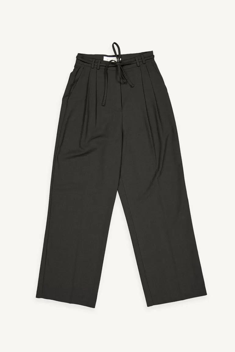 Women Olive Clothing Eunha Belted Trousers, Charcoal