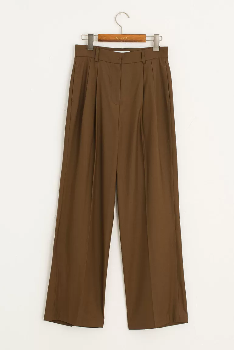 Women Olive Clothing Fara Pleated Trousers, Brown