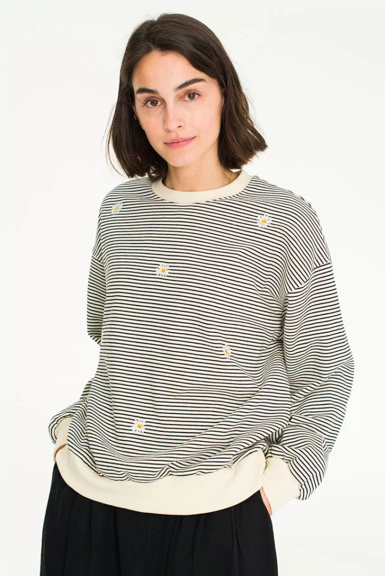 Women Olive Clothing Fleece Daisy Stripe Sweatshirt, Ivory