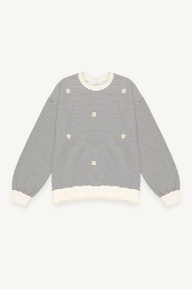 Women Olive Clothing Fleece Daisy Stripe Sweatshirt, Ivory