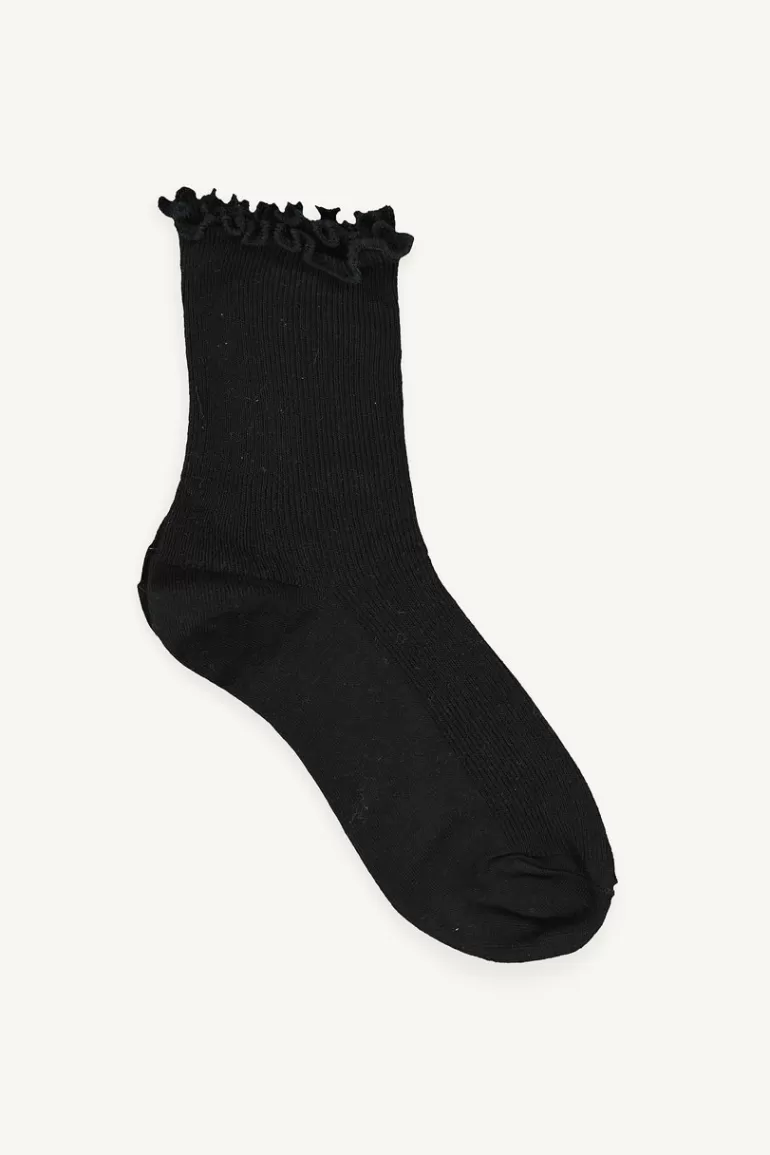 Women Olive Clothing Frill Neck Socks, Black