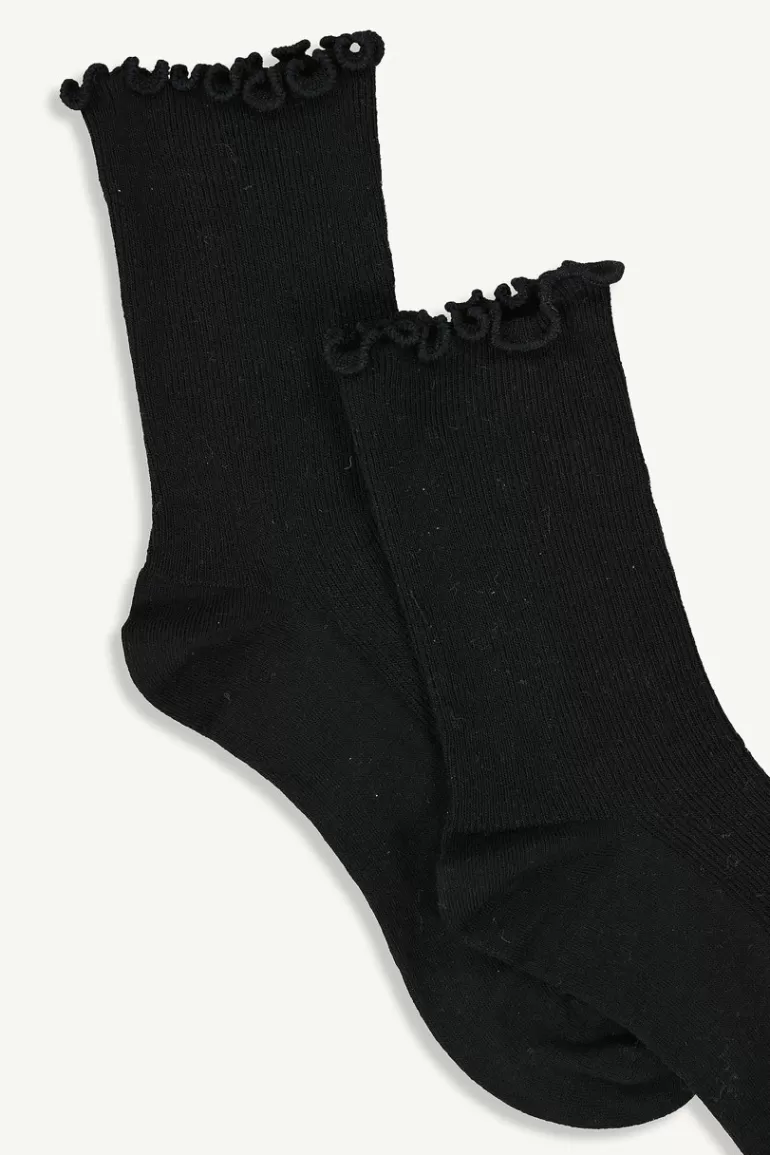 Women Olive Clothing Frill Neck Socks, Black