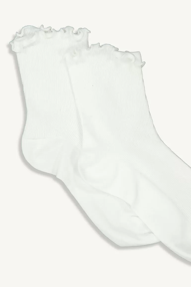 Women Olive Clothing Frill Neck Socks, White