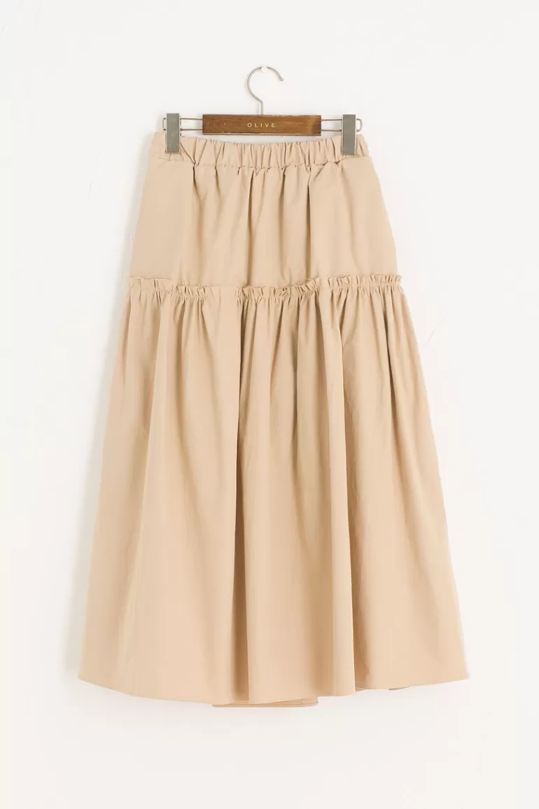 Women Olive Clothing Frill Tiered Cotton Skirt, Beige