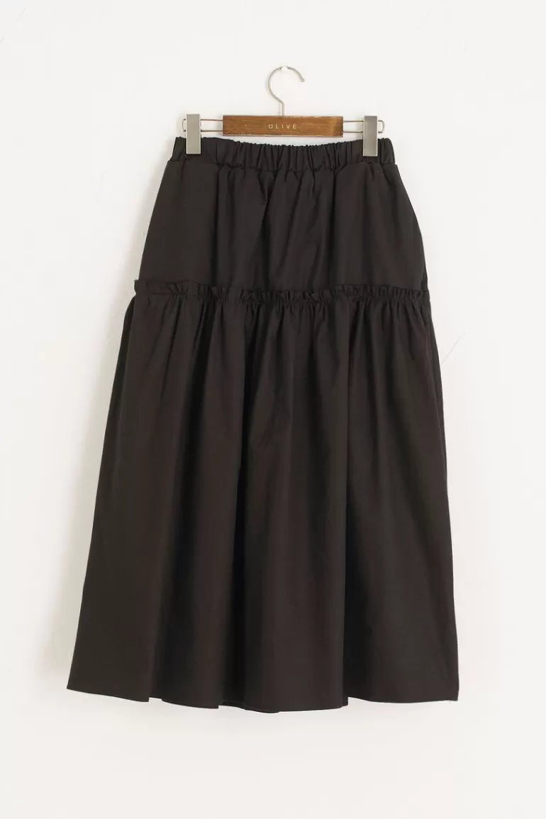 Women Olive Clothing Frill Tiered Cotton Skirt, Black