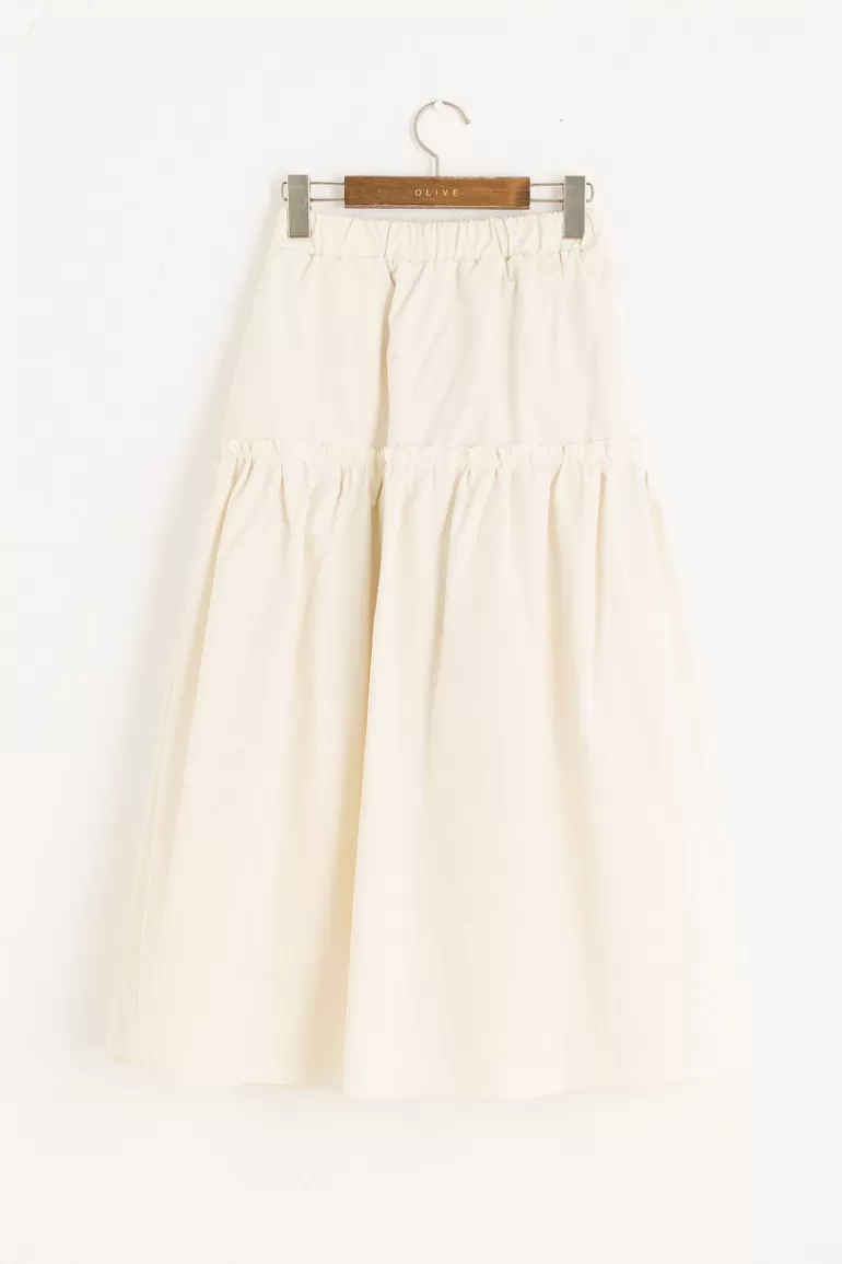 Women Olive Clothing Frill Tiered Cotton Skirt, Ivory