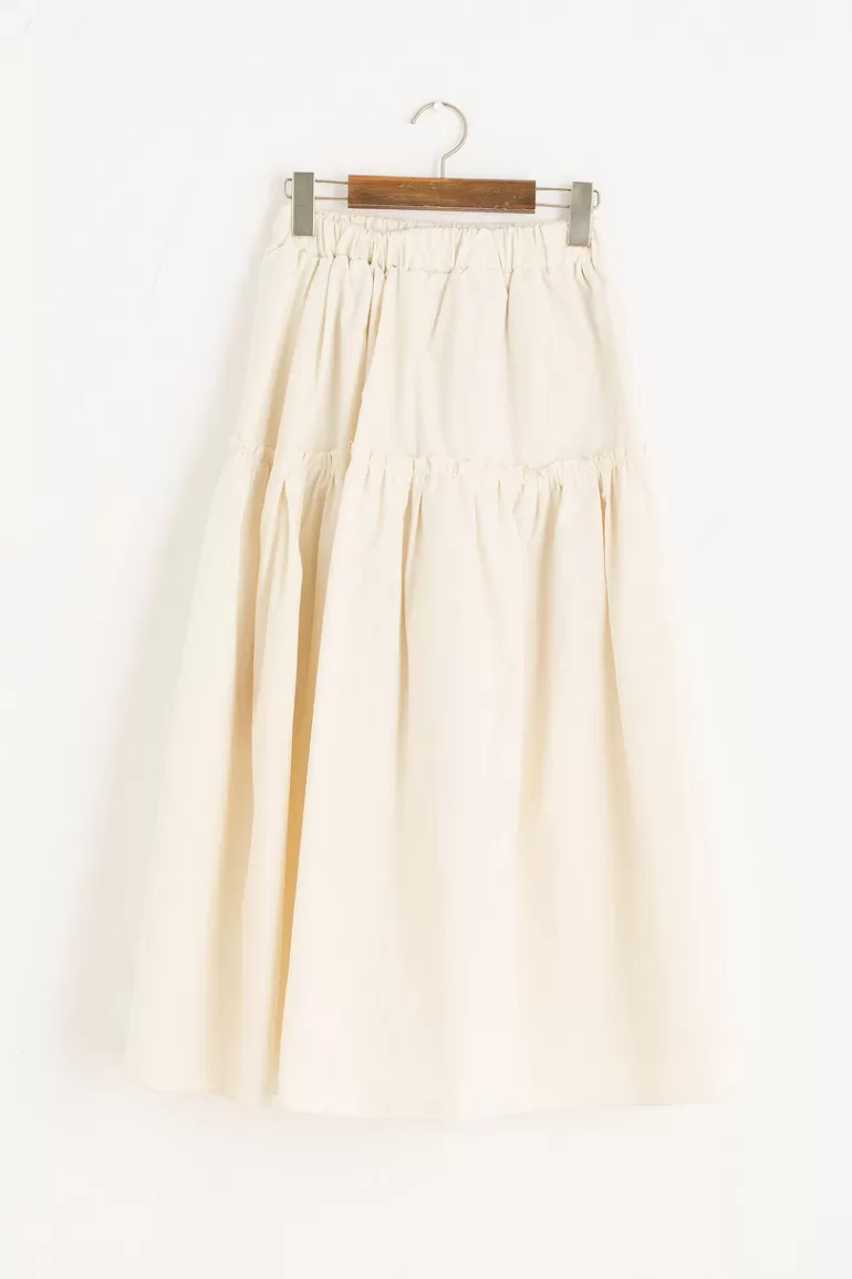 Women Olive Clothing Frill Tiered Cotton Skirt, Ivory