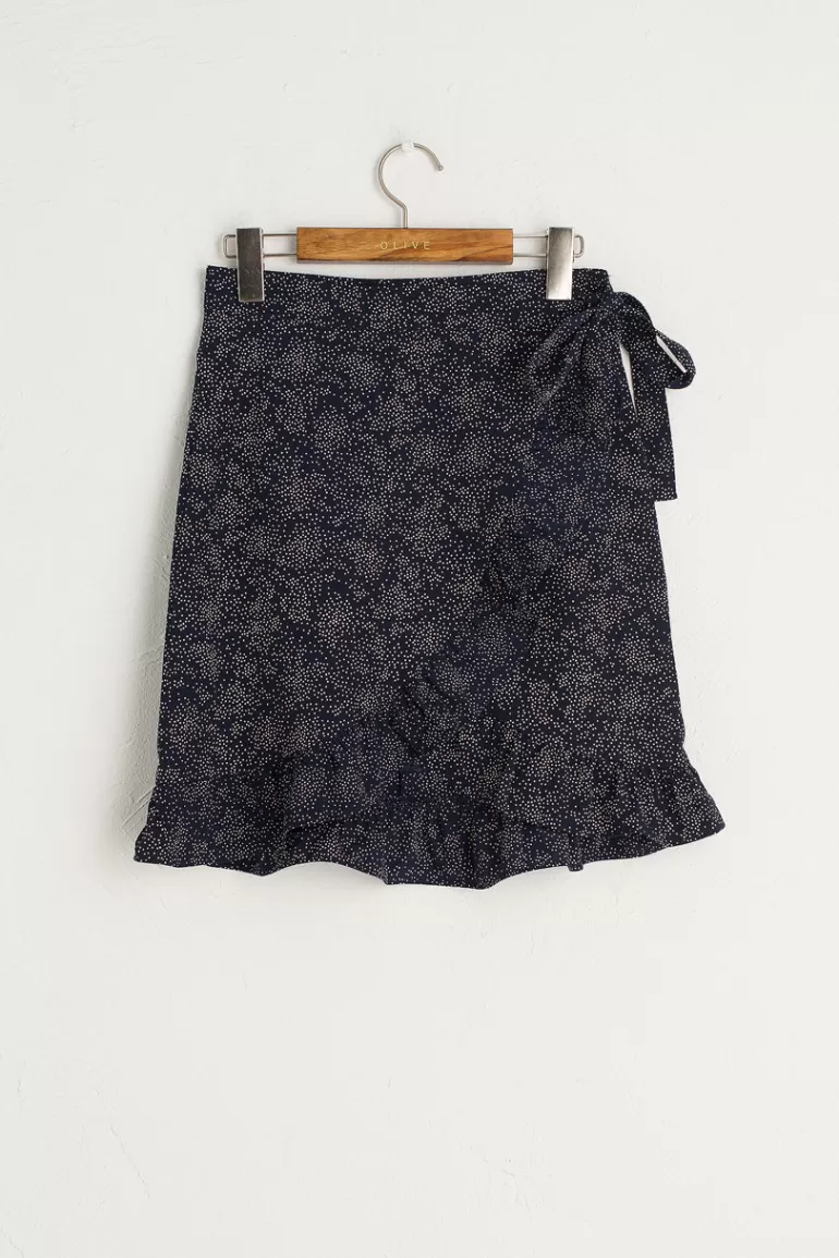 Women Olive Clothing Frill Wrap Dot Skirt, Navy