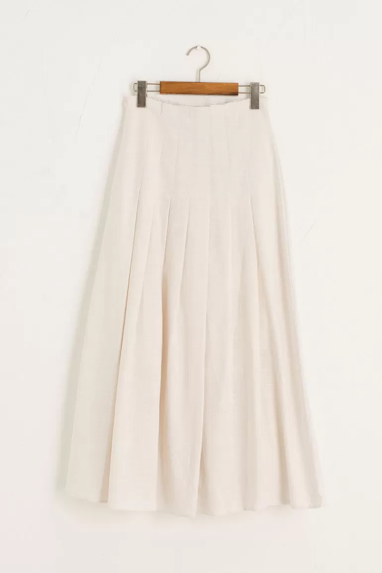 Women Olive Clothing Hako Linen Pleated Skirt, Ivory