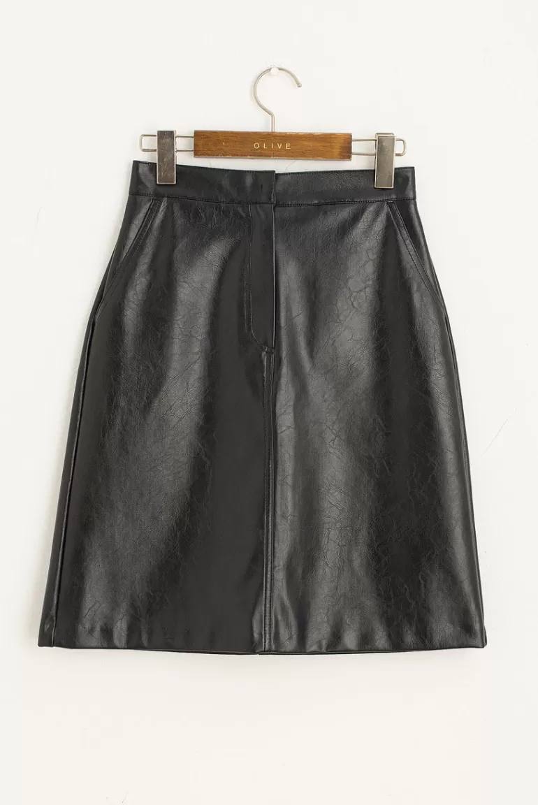 Women Olive Clothing Hana Faux Leather Skirt, Black