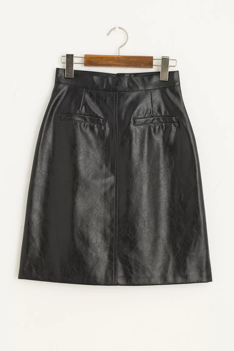 Women Olive Clothing Hana Faux Leather Skirt, Black