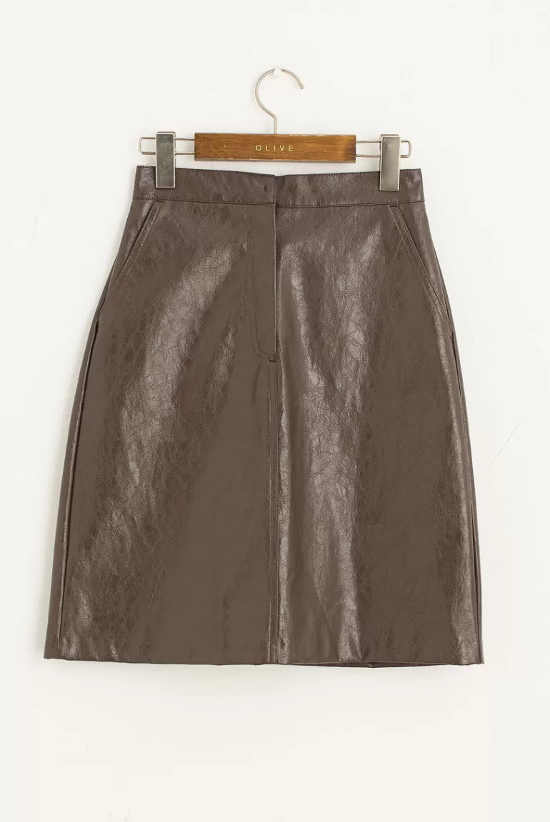 Women Olive Clothing Hana Faux Leather Skirt, Brown