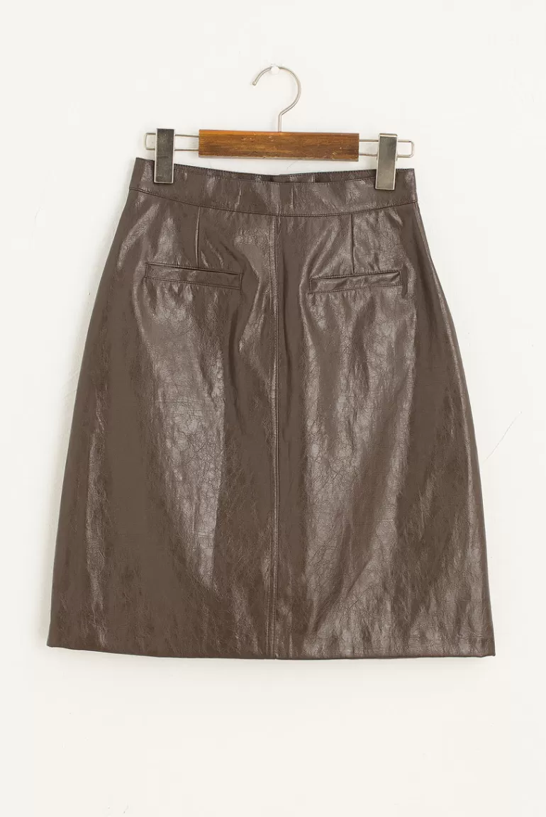 Women Olive Clothing Hana Faux Leather Skirt, Brown