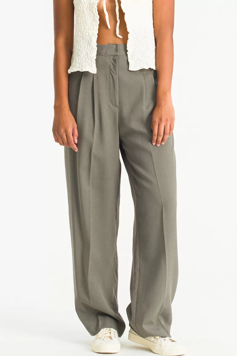 Women Olive Clothing Hana Pintuck Slacks, Charcoal