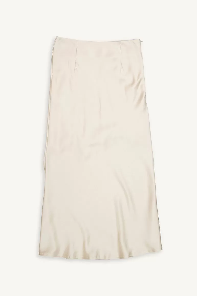 Women Olive Clothing Hana Satin Long Skirt, Cream