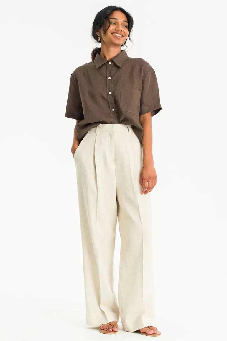 Women Olive Clothing Hanako Linen Slacks, Oat