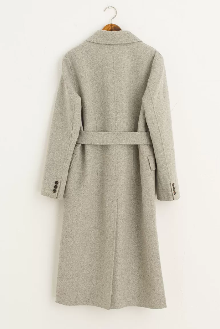 Women Olive Clothing Herringbone Double Button Long Coat, Grey