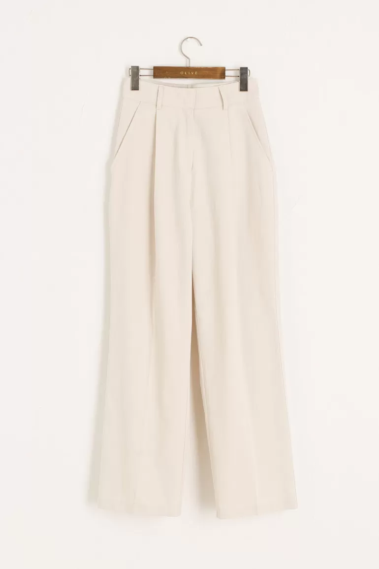 Women Olive Clothing Hichko Pleated Cotton Trousers, Beige