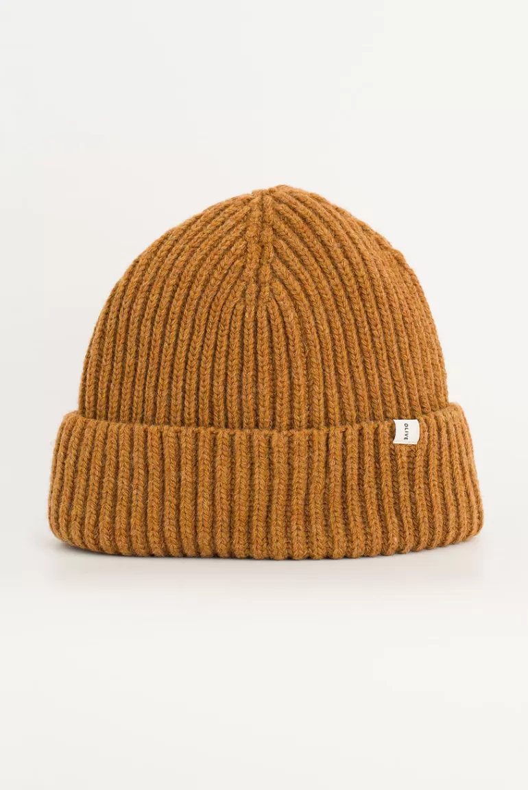 Women Olive Clothing Himari Ribbed Wool Beanie, Camel