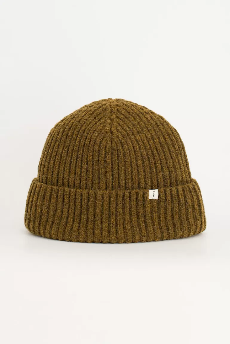 Women Olive Clothing Himari Ribbed Wool Beanie, Cocoa Melange