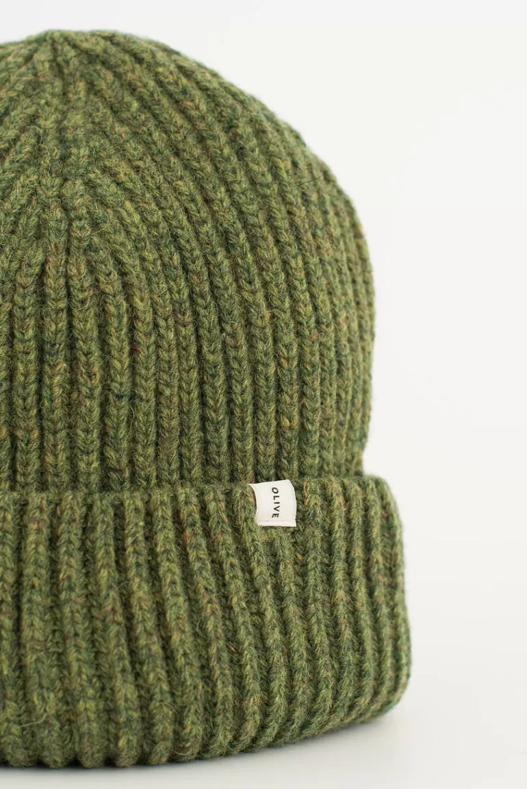 Women Olive Clothing Himari Ribbed Wool Beanie, Khaki Melange