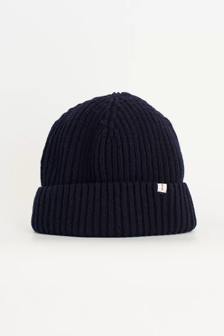 Women Olive Clothing Himari Ribbed Wool Beanie, Navy