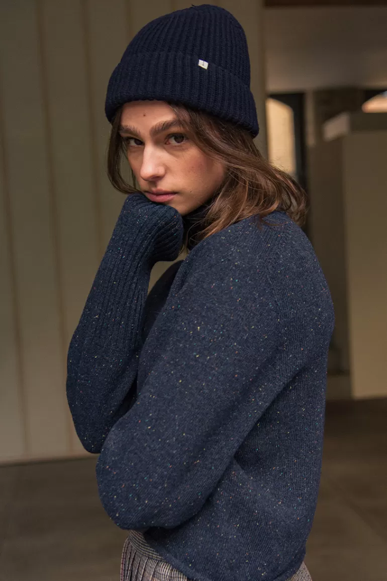 Women Olive Clothing Himari Ribbed Wool Beanie, Navy