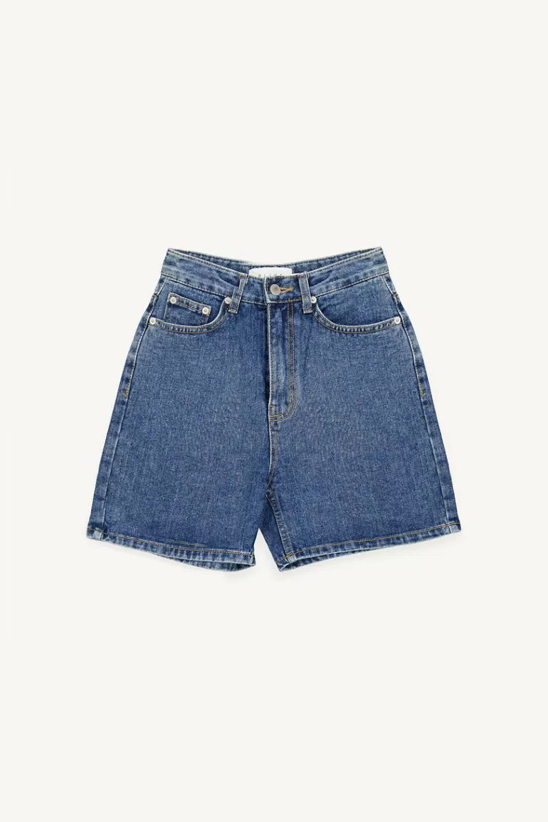 Women Olive Clothing Jini Denim Short, Mid Blue