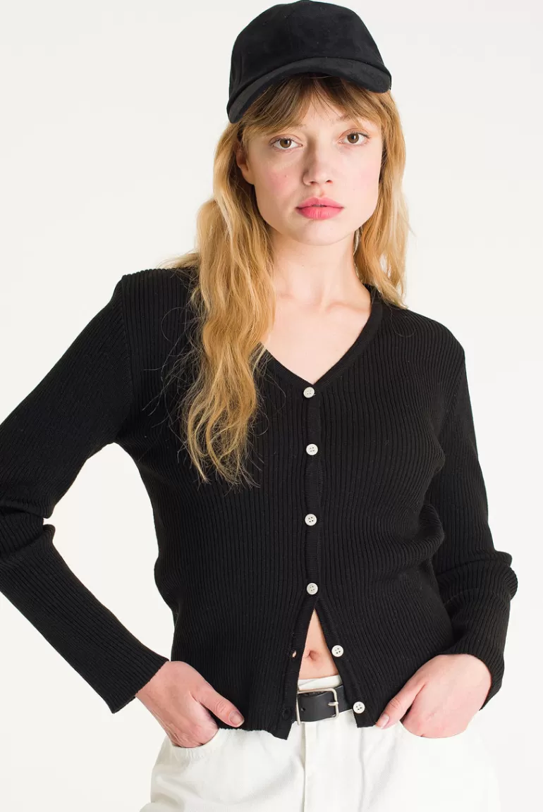 Women Olive Clothing Kobo Ribbed Cardigan, Black