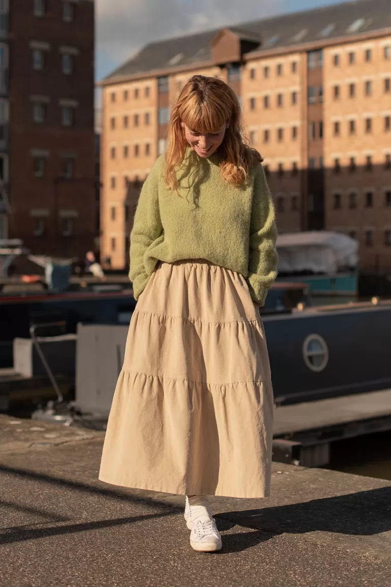 Women Olive Clothing Meard Cord Skirt, Cream